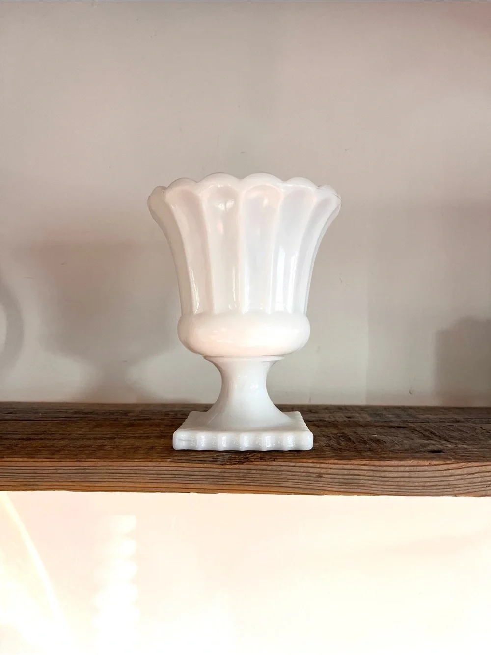 Milk glass pedestal planter vase